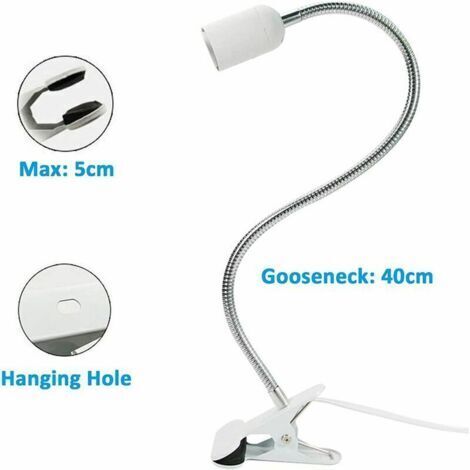 Lampe de lecture à pince E27 – Bras flexible en col de cygne – 230 V CA – Support à pince avec interrupteur – Convient pour les aquariums et les miroirs