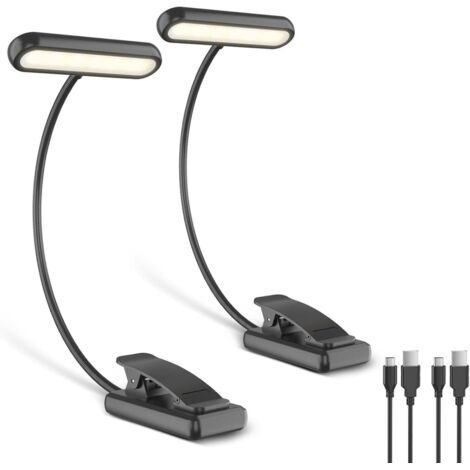 Lampe de lecture avec pince-Lot de 2-Faisceau large-Intensité variable-Col de cygne flexible-Lampe à pince-Lampe de lecture
