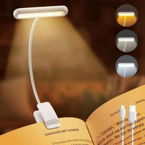 Lampe de lecture avec pince-Lot de 2-Faisceau large-Intensité variable-Col de cygne flexible-Lampe à pince-Lampe de lecture -blanc