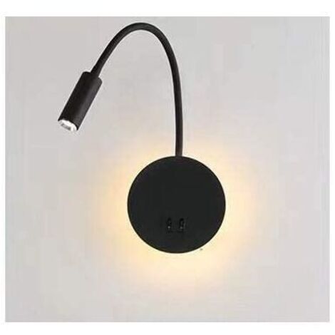 Lampe de lecture de chevet LED 3 + 8W Lampe de lecture LED flexible Swan (Noir) Applique murale Lampe de lecture LED avec interrupteur Blanc chaud 3000K Moderne
