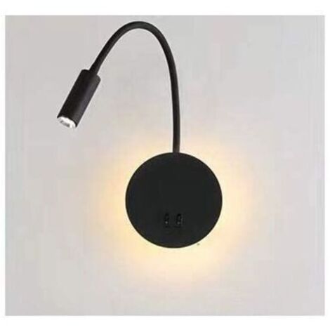 Lampe de lecture de chevet LED 3 + 8W Lampe de lecture LED flexible Swan (Noir) Applique murale Lampe de lecture LED avec interrupteur Blanc chaud 3000K Moderne
