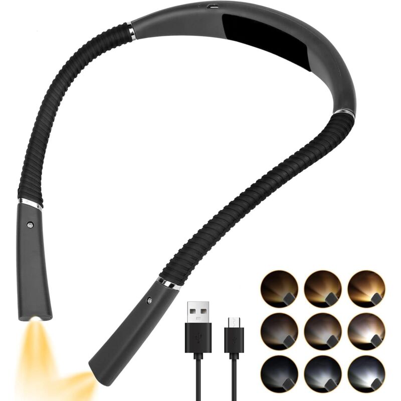 Lampe de lecture de cou - Lampe de lecture de lit - Lampe de lecture rechargeable, 3 couleurs et 6 niveaux de luminosité (gris)