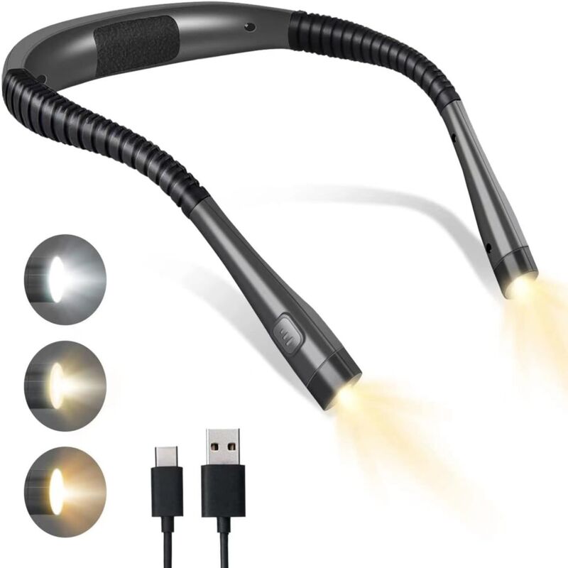 Lampe de Lecture de Cou Rechargeable au Lit, 3 Couleurs, 3 Niveaux de Luminosité, Bras Pliables, Longue Durée de Vie, Parfaite pour la Lecture,Le