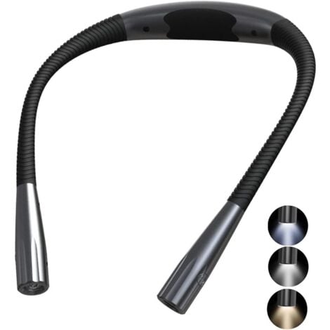 Lampe de Lecture de Cou Rechargeable au Lit, 3 Couleurs, 6 Niveaux de Luminosité, Bras Pliables, Longue Durée de Vie, Parfaite