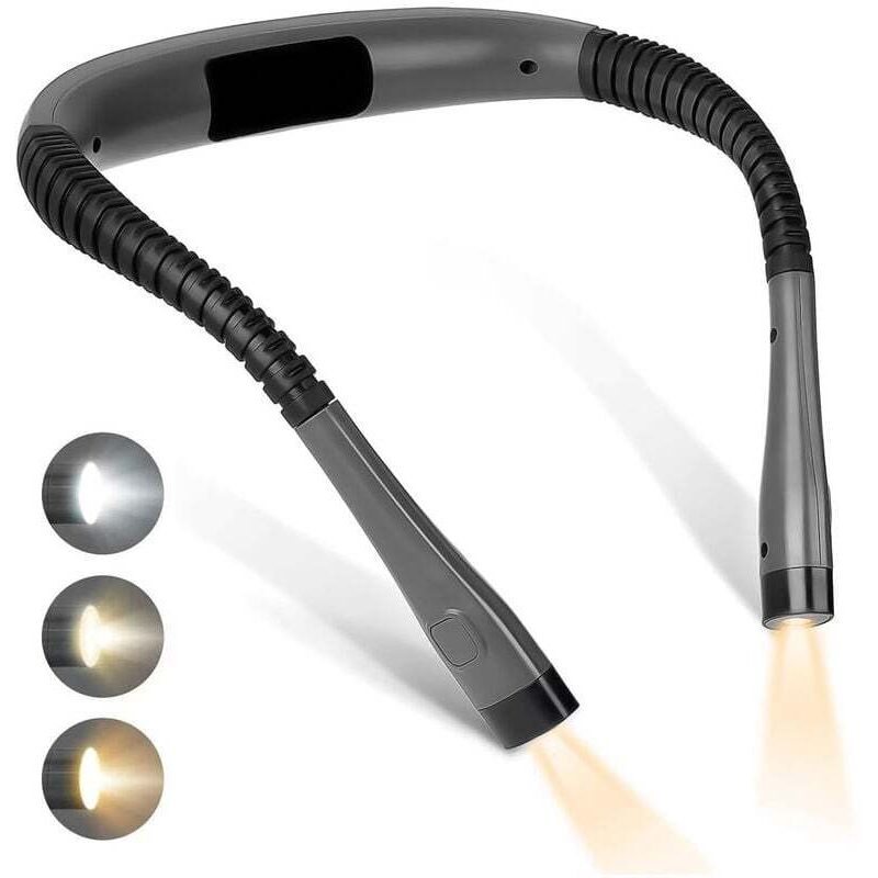 Lampe de Lecture de Cou Rechargeable, Lampe pour lecture au Lit,3 Couleurs, 6 Niveaux de Luminosité, Bras Pliables, Longue Durée de Vie, Parfaite