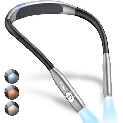 Lampe de Lecture de Cou Rechargeable, Liseuse Lampe pour Lire au Lit, Gradation en Continu & 3 Couleurs Protection des Yeux avec Fonction Mémoire, 80H+Autonomie,Cou Ergonomique-Gris
