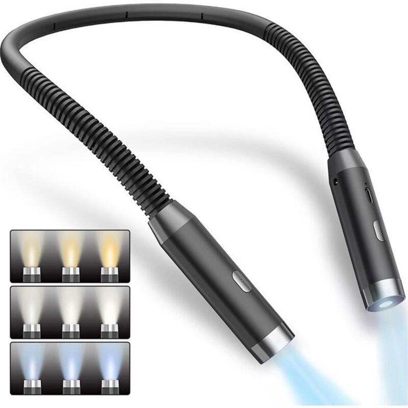 Lampe de Lecture de Cou Rechargeable USB - 3 Niveaux Luminosité & 3 Températures Couleur - Silicone Léger Protection Yeux
