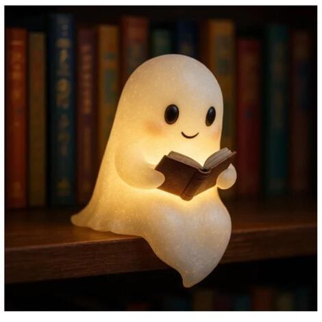 Lampe de lecture fantôme - Veilleuse 3D à lumière chaude, figurine LED pour amateurs de livres.