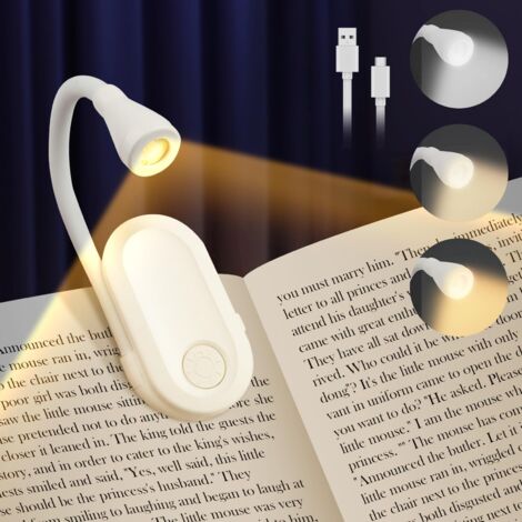 Lampe de lecture, lampe de chevet LED, 3 réglages de température et intensité variable, pince 360°, luminosité réglable.
