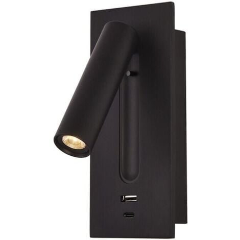 FVBJD Lampe de Lecture Lampe de Chevet LED, Lampe de Chevet à Interrupteur Caché, Lampe de Chevet Murale Encastrée USB Lampe de Lecture, Applique Murale, Réglable 350° 90° Pliable, Noir, 3W Lumière Chaude 3