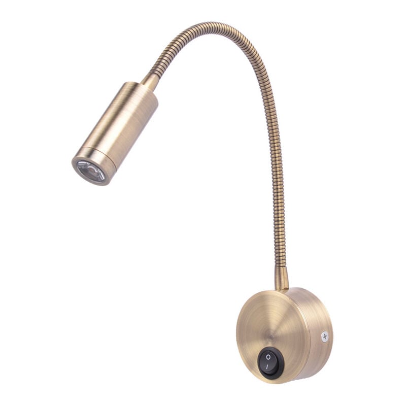 Lampe de lecture, lampe de lecture de lit led avec douille, lampe de lecture blanc chaud 3W avec interrupteur, Bronze