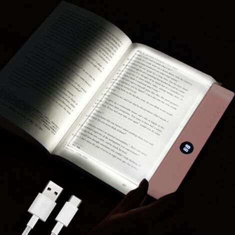 Lampe de lecture LED à intensité variable, 3 couleurs, lampe de lecture plate pour lecture, lampe pleine page rechargeable avec minuteur, marque-page portable, lampe d'étude à clipser pour