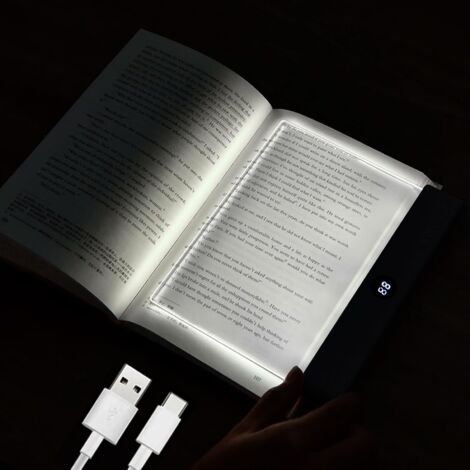 Lampe de lecture LED à intensité variable, 3 couleurs, lampe de lecture plate pour lecture, lampe pleine page rechargeable avec minuteur, marque-page portable, lampe d'étude à clipser pour