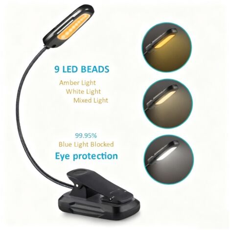Lampe de lecture LED avec 3 températures de couleur et variateur d'intensité