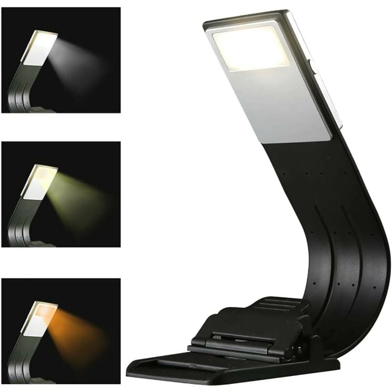 Lampe de Lecture led, Book Light, 3 modes de température de couleur, lampe de lecture pliable, noir