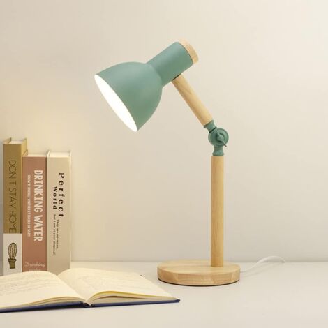 Lampe de lecture LED classique en bois classique, style rétro E27, lampe de travail réglable, lampe de bureau, lampe de chevet, lampe de salon (jaune).