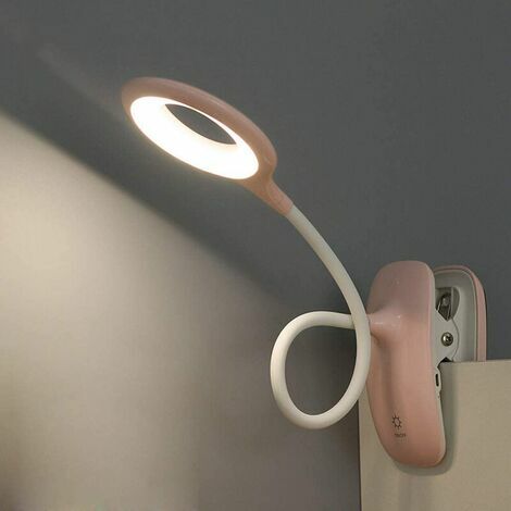 Lampe de lecture LED Clip de lumière Lampe de bureau pour enfants avec cou flexible USB Rechargeable E-Reader Travail d'étude, Rose