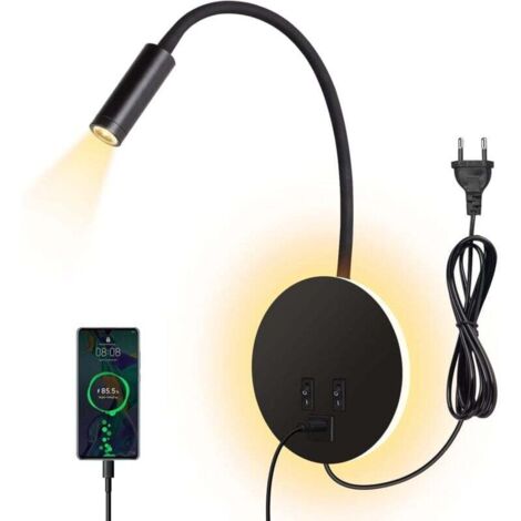 Lampe de Lecture LED Col de Cygne 3W+8W Lampe Murale Lampe de Lit Luminaire Murale avec Interrupteur