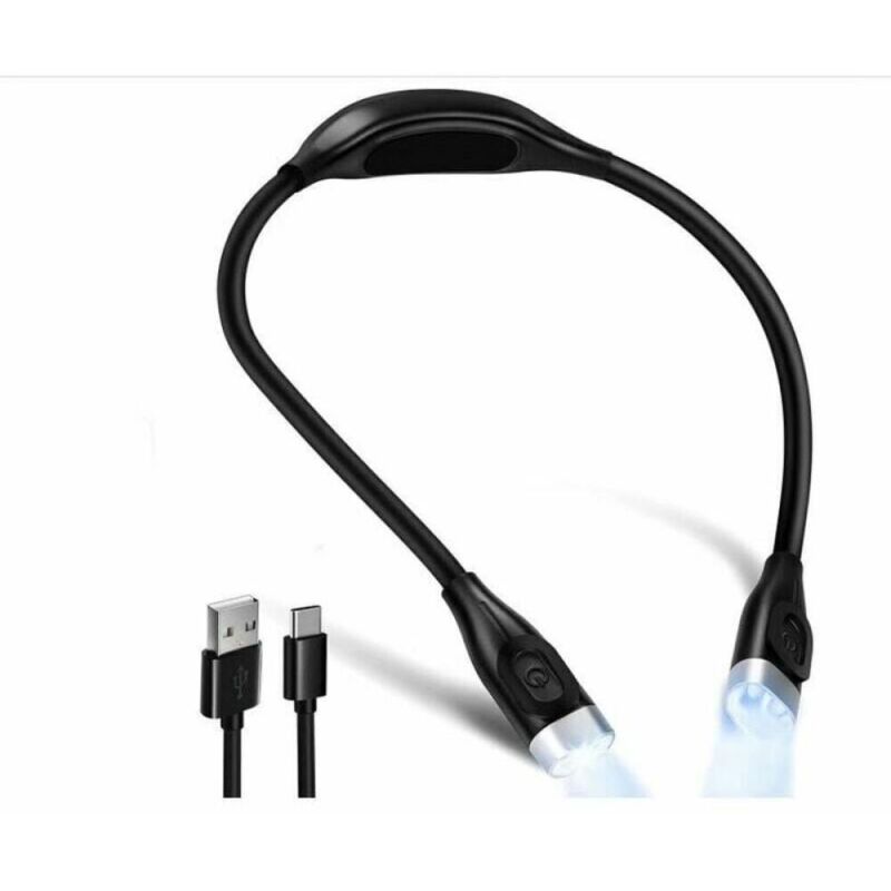 Lampe de lecture LED flexible pour le cou, lampe de lecture rechargeable 4 LED 3 couleurs, protection des yeux, avec flexible extra long (noir)