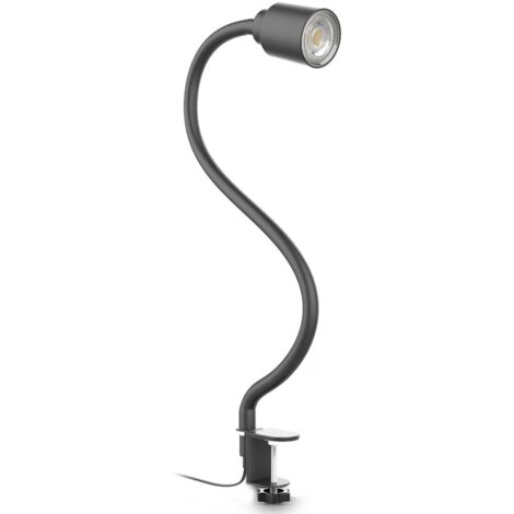 Lampe de lecture LED pivotante bras flexible lampe à pince pour bureau chevet noir avec ampoule LED GU10 5W 3000K