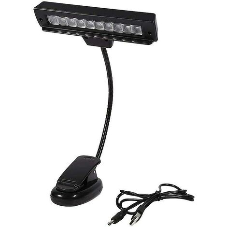 Lampe de lecture LED portable, lampe à clip 10 LED avec support AC 110 V 220 V pour lecteur, bureau, travail, livre (câble USB inclus) (noir)