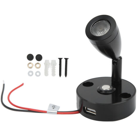 Lampe de lecture LED pour camping-car, variateur tactile, 3 couleurs d'éclairage, avec Port de chargement USB, 12-24V, 3W, pour Camping-car, remorques, Yachts, boîtier noir