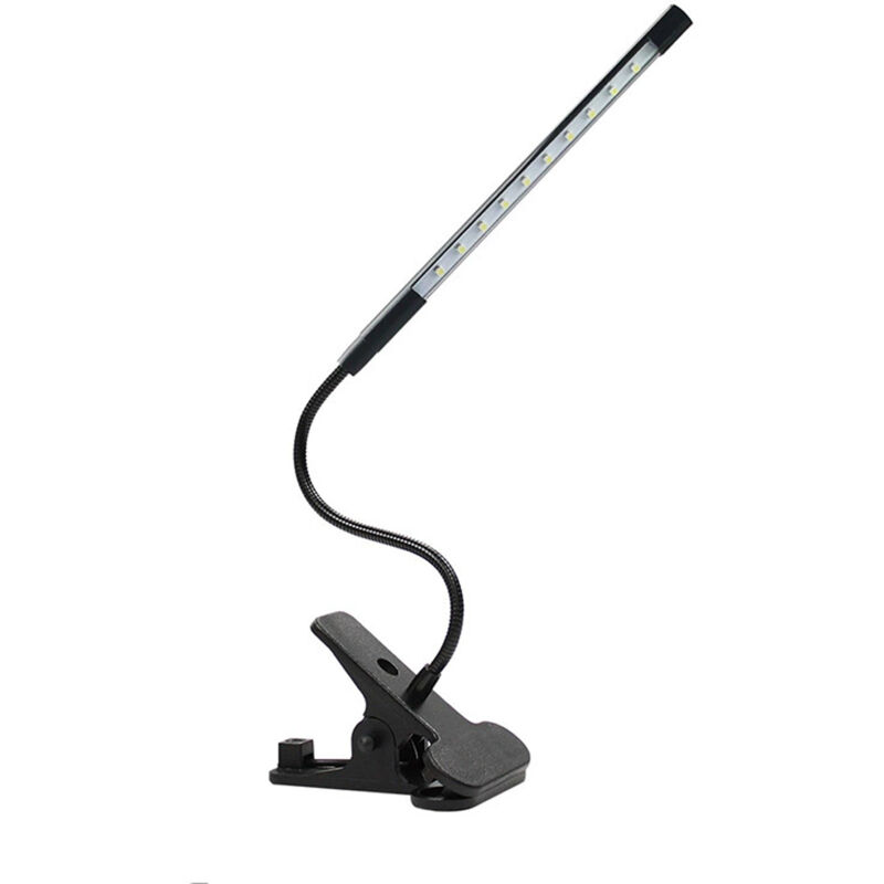Lampe de lecture LED réglable, petite lampe de table, lampe de chevet USB à pince, convient pour bureau, tête de lit, établi, pupitre (noir)