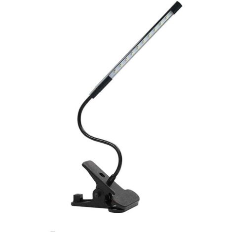 Lampe de lecture LED réglable, petite lampe de table, lampe de chevet USB à pince, convient pour bureau, tête de lit, établi, pupitre (noir)