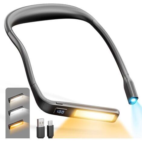 Lampe de lecture LED tour de cou pour le lit,lampe de lecture et de bureau rechargeable,Lampes LED pour la chambre, avec affichage de la puissance