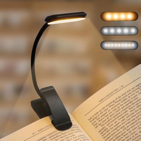 Lampe de Lecture, Liseuse Lampe Clip USB Rechargeable, 3 Modes Protection des Yeux(Blanc/Froid/Mixte), Gradation Progressive, 360°Cou Flexible, Portable, pour Veilleuse Lire au Lit(Noir)