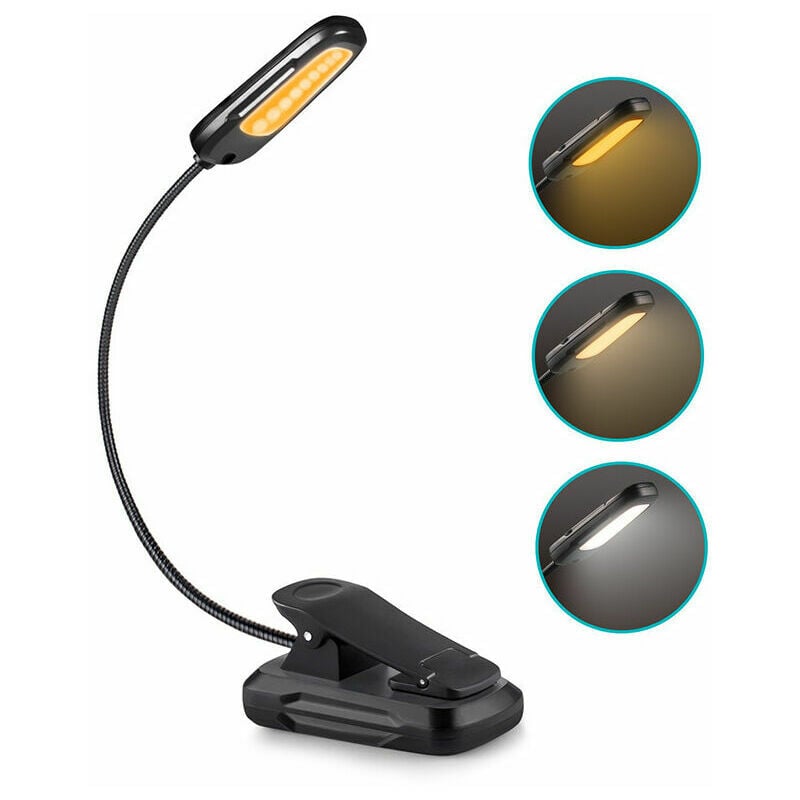 Lampe de Lecture Liseuse Lampe pour Livre,USB Rechargeable Lampe Lecture 9 led con 3 Modes de Luminosité et 3 Température de Couleur,360°Cou Flexible