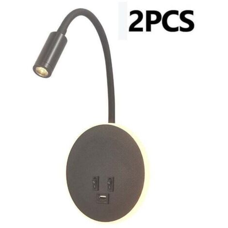 Lampe de Lecture Murale avec port de charge USB et Interrupteur indépendant, Applique murale LED Col de Cygne Flexible, Liseuse de Chevet pour Salon Chambre tête de lit Lecture(Negro, 2 piezas)