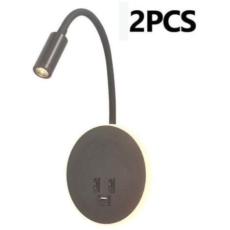 Lampe de Lecture Murale avec port de charge USB et Interrupteur indépendant, Applique murale LED Col de Cygne Flexible, Liseuse de Chevet pour Salon Chambre tête de lit Lecture(Negro, 2 piezas)