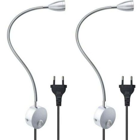 Lampe De Lecture Murale Flexible 3 W Avec Prise Européenne Et Interrupteur, Appliques Murales Pour Lire, Livres, Tête De Lit, Chambre À Coucher (2 Unités, Lumière Chaude)