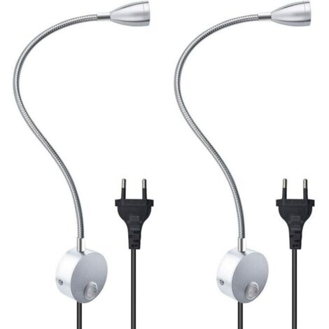 Lampe De Lecture Murale Flexible 3 W Avec Prise Européenne Et Interrupteur, Appliques Murales Pour Lire, Livres, Tête De Lit, Chambre À Coucher (2 Unités, Lumière Chaude)