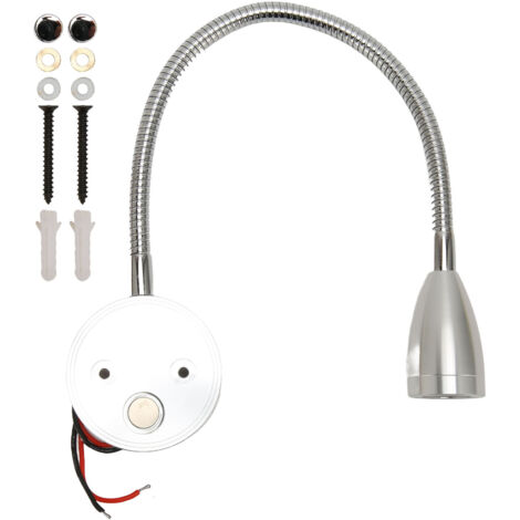 Lampe de lecture murale LED 3 températures de couleur, variateur tactile, flexible orientable, 12-24V pour camping-car, bateau, chambre - Argent