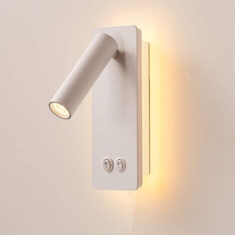 Lampe de lecture murale LED Lampes de tête de lit de chevet avec deux interrupteurs séparés/Bras réglable/Lecture 3 W + lumière de fond 6 W/Fini blanc mat