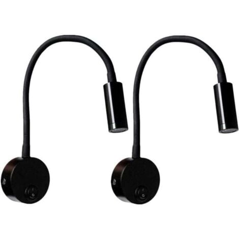 Lampe de lecture murale noire 3W, lampe de bureau avec col flexible et tête réglable, lampe de chevet LED agréable pour les yeux avec interrupteur (blanc chaud)