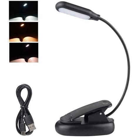 Lampe de lecture, pince à livre, 3 températures de couleur, lampe de lecture flexible, lampe à pince portable, alimentée par piles, lampe à pince rechargeable.
