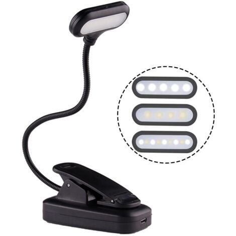 Lampe de lecture pour lire au lit la nuit, clip sur la lumière de livre ambre, veilleuse de lecture LED chaude, rechargeable par USB
