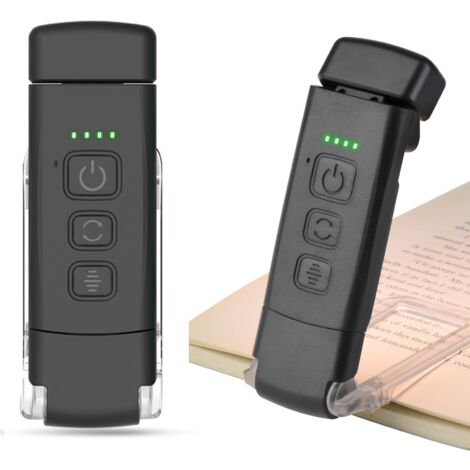 Lampe de Lecture Rechargeable, 3 Modes de Couleur & 5 Niveaux de Luminosité Réglables, Lampe à Pince pour Livres au Lit, Portable Mini Liseuse Lamp Clip, Cadeaux pour Lecteurs de Livres-Noir