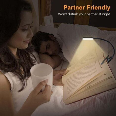Lampe de Lecture Rechargeable, 9 LED Liseuse Lampe Clip, Gradation Progressive & 3 Modes Protection des Yeux (Blanc Froid&Chaud), 360° Cou Flexible, Indicateur, Longue Travail pour Lire au Lit,de DEBU
