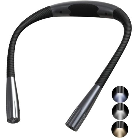 Lampe de Lecture Rechargeable de Cou, Liseuse Lampe LED, Flexible Lampe de Lecture pour Livre, 3 Couleurs, Bras Pliables, la Le Tricot, Lire dans le Lit
