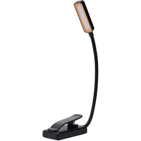 Lampe de lecture rechargeable noire avec trois modes de gradation, idéale pour la lecture nocturne, les études et les voyages.