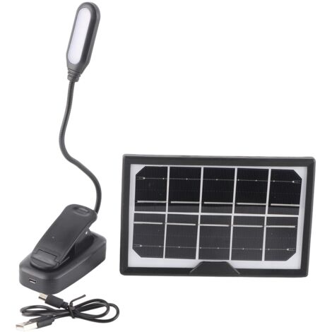 Lampe de lecture rechargeable solaire, lumière chaude et blanc froid, sans scintillement, avec pince flexible, USB 5V