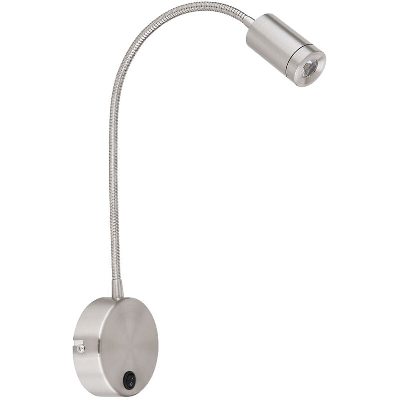 Lampe de lit murale argent Lampe de lecture lampe de salon LED Applique murale chambre à coucher, interrupteur, métal, LED 3W 189Lm blanc chaud,