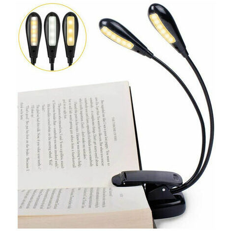 Lampe de livre rechargeable à 14 LED, lampe de lecture à clip sur lit, lampe de pupitre, 3 luminosité et 2 cols de cygne éclairent 2 pages complètes. Parfait pour les rat de bibliothèque, les enfants