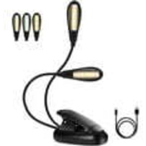 Lampe de livre rechargeable à 14 LED, lampe de lecture à clip sur lit, lampe de pupitre, 3 luminosité et 2 cols de cygne éclairent 2 pages complètes. Parfait pour les rat de bibliothèque, les enfants