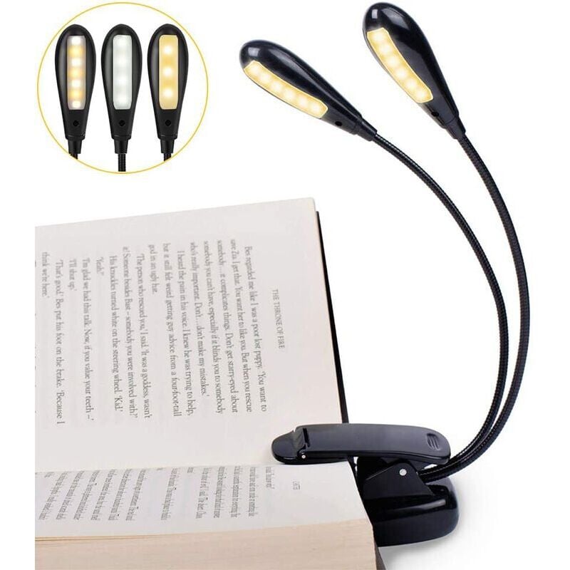 Linghhang - Lampe de livre rechargeable à 14 led, lampe de lecture à clip sur lit, lampe de pupitre, 3 luminosité et 2 cols de cygne éclairent 2