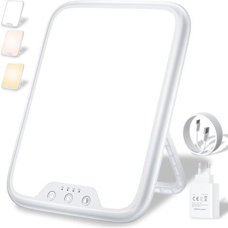 Lampe de Luminothérapie 10 000 Lux, SAD Lampe, 4 Réglages de Minuterie, 3 Modes de Couleurs, Fonction Mémoire, Luminosité Réglable en Continu, Support Portable pour une Bonne Humeur